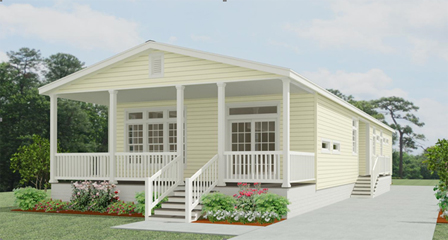 Rendering of a double wide modular home with a full front porch